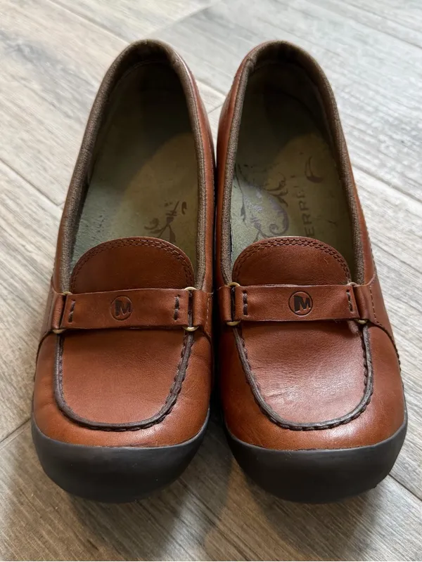 Merrell Womens 8 M Brown Leather Sport Driving Loafer Shoe Hidden Wedge - Image 2