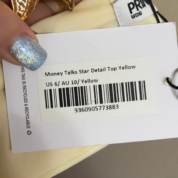 ✨Princess Polly Money Talks Star Detail Sz 6 Top Yellow✨ - Image 7