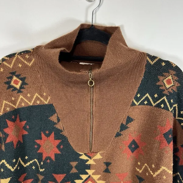 BKE Western Pullover Sweate 3/4 Zip Women's Size Large Boho Aztec Brown Soft‎ - Image 4
