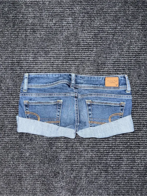American Eagle Low Rise Micro Mini Denim Shorts Sz 0 Y2K Grunge 2000s - Image 2