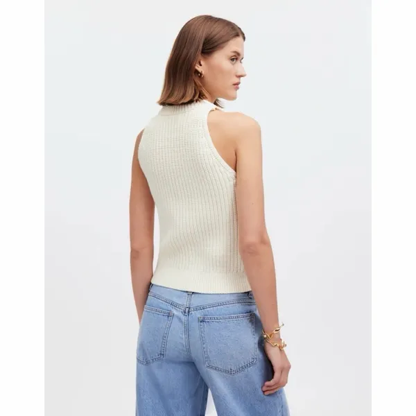 Madewell Cutaway Bright Ivory Knit V Neck‎ Cotton Blend Sweater Vest - Image 2