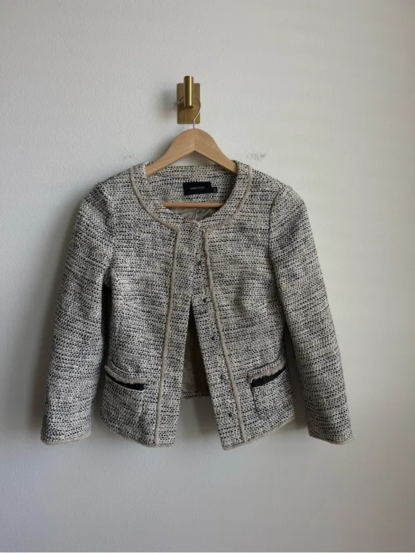Karen Millen Women's Cropped Tweed Blazer Jacket Black Tan Size 4 - Image 6