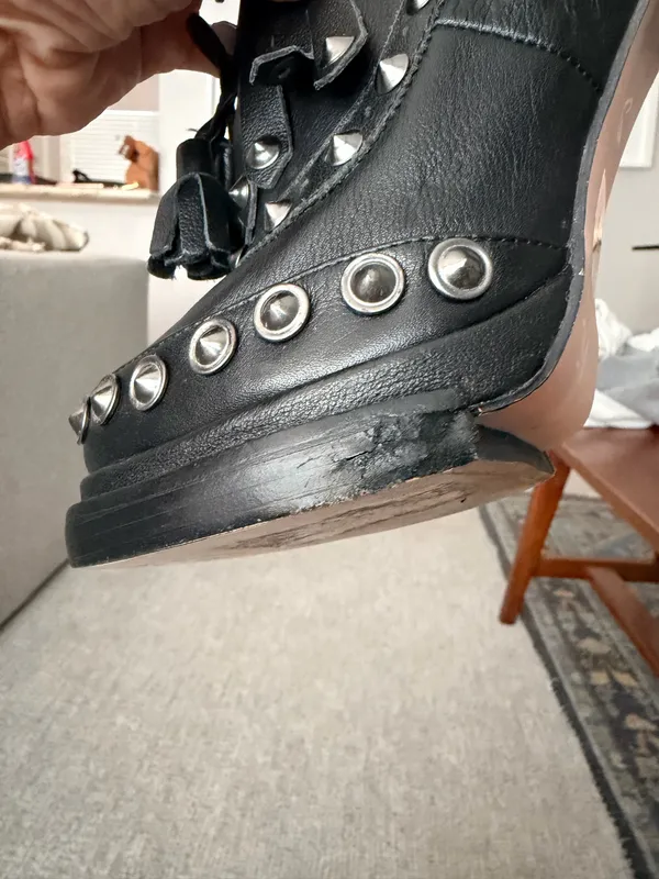 Jeffrey Campbell braveheart black leather studded platform goth metal booties 9 - Image 8