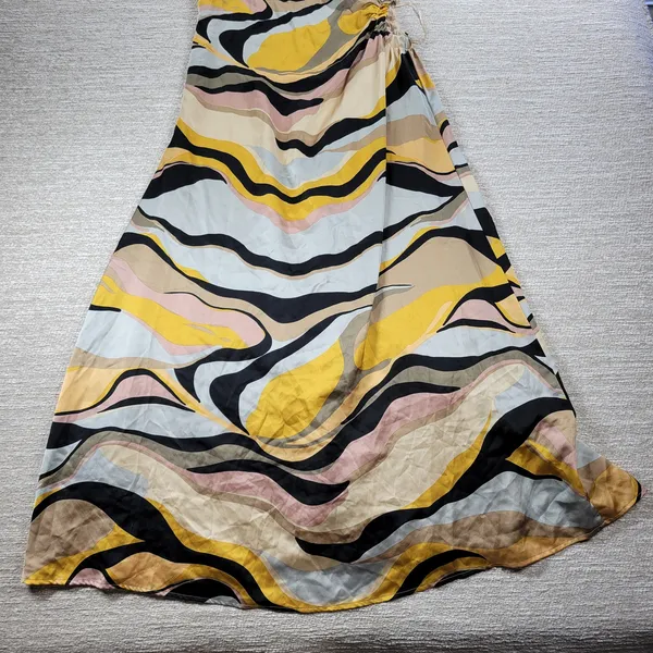 Sugarlips Lourdes Cut Out Dress Womens Large Yellow Tan Ruched Midi Silky Lined - Image 10