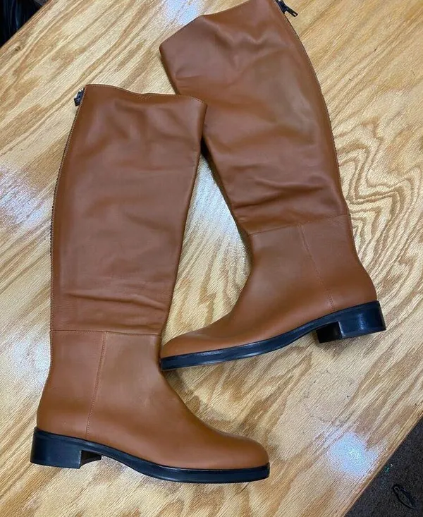 Frame Le Ramsay Knee High Boots Women's 8 Brown Leather Block Heel Zip Back S25 - Image 2