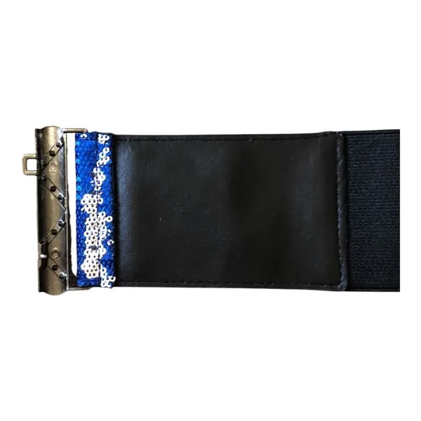Y2K Blue Sequin Stretch Belt Rhinestone Buckle Glam Party Festival - Image 9