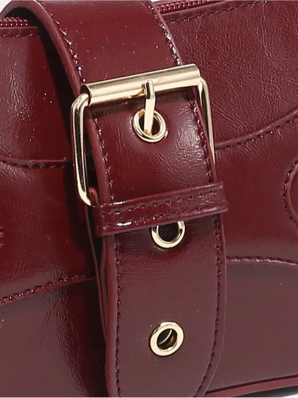 SHEIN Burgundy Mini Shoulder Bag with Buckle Strap - Image 7
