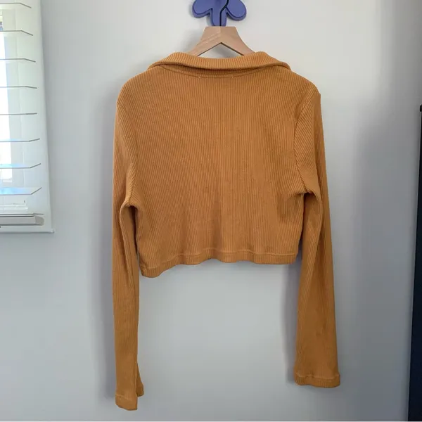 Free People Beach Large Honey Yellow‎ Deep V Neck Collar Crop Sweater Rib - Image 3