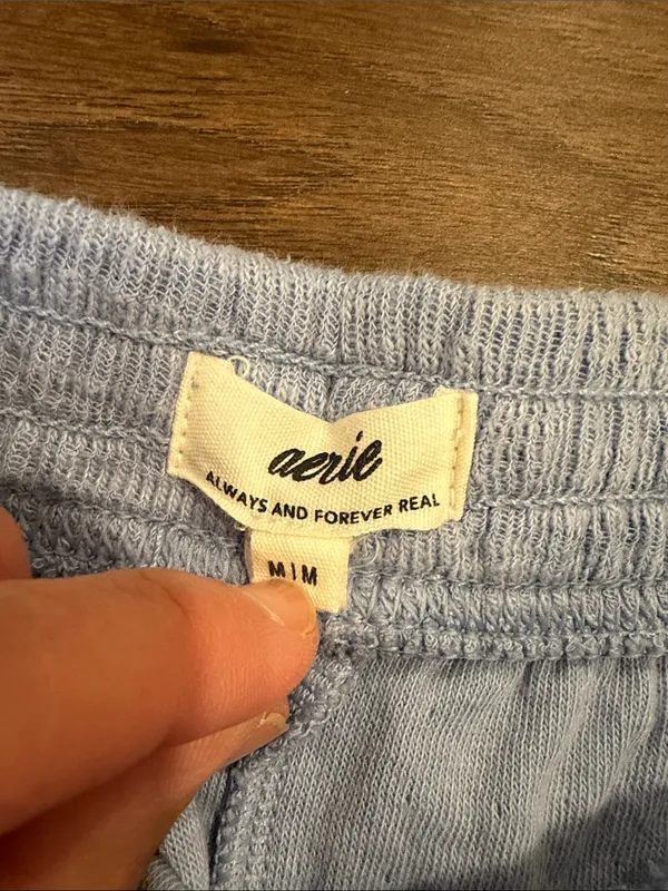 aerie Light Blue Ribbed Knit Drawstring Lounge/Pajama Shorts Medium - C54-002 - Image 2