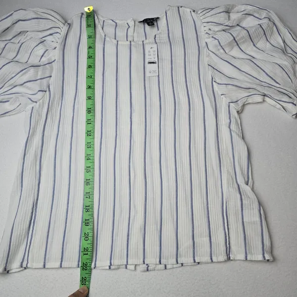J. Crew NWT Women's Puff‎ Sleeve Top in Sheer Gauze White Striped Size XS - Image 9