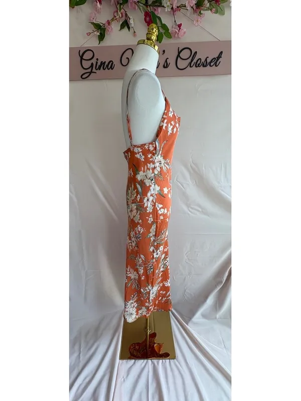 Paper Heart Women's Floral Midi Dress, Size Small, Orange with White and Green - Image 3