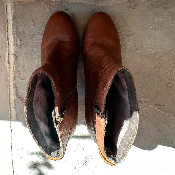 Timberland Womens Stratham Ankle Boots Block Heel Brown Leather Lug Sole - Image 7