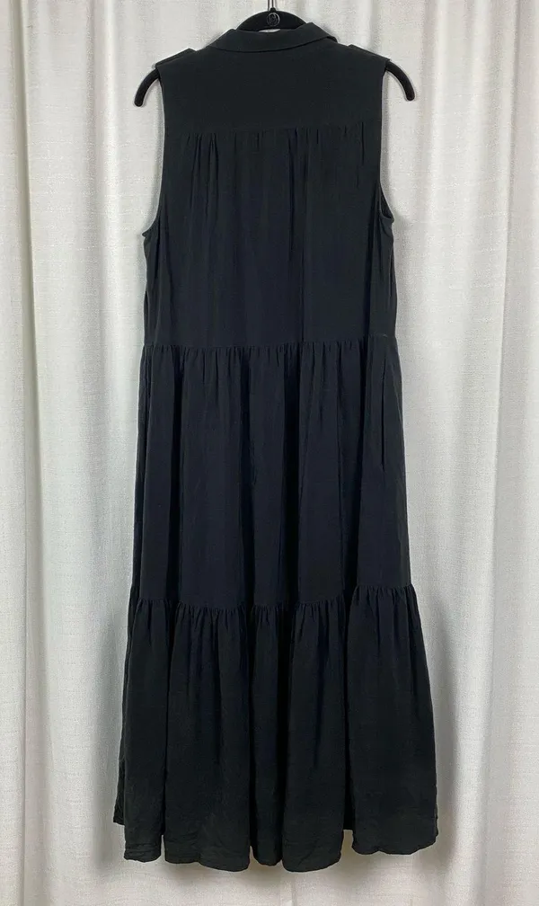 Equipment Femme Black Silk Allix Tiered Button Front Midi Dress Sz.M - Image 10