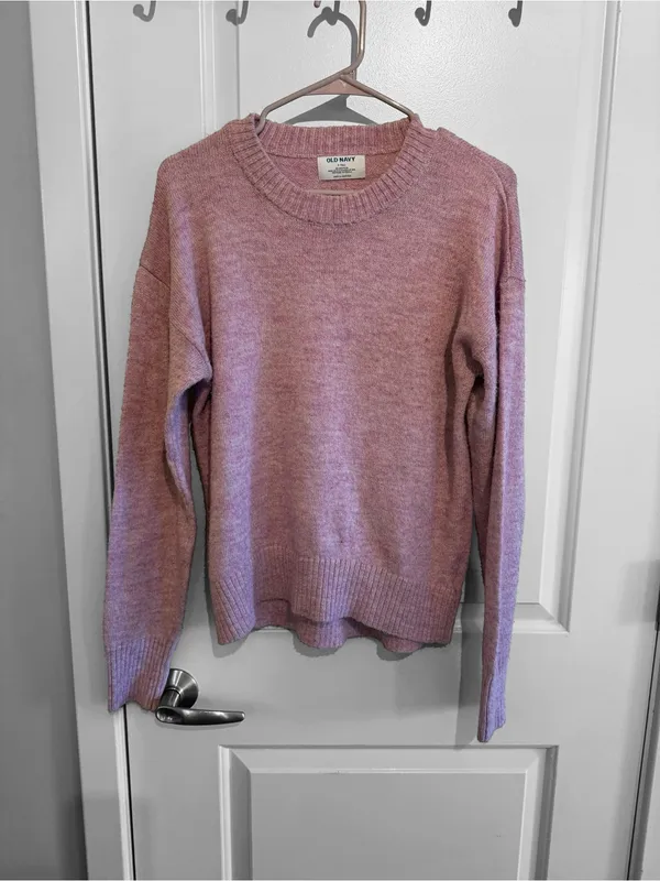 Old Navy Women’s S Tall Heathered Mauve Pink Crewneck Sweater - Image 2