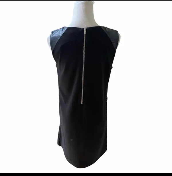 Forever 21 Little Black Dress Sheath Shift Faux Leather Knit S Exposed Back Zip - Image 5