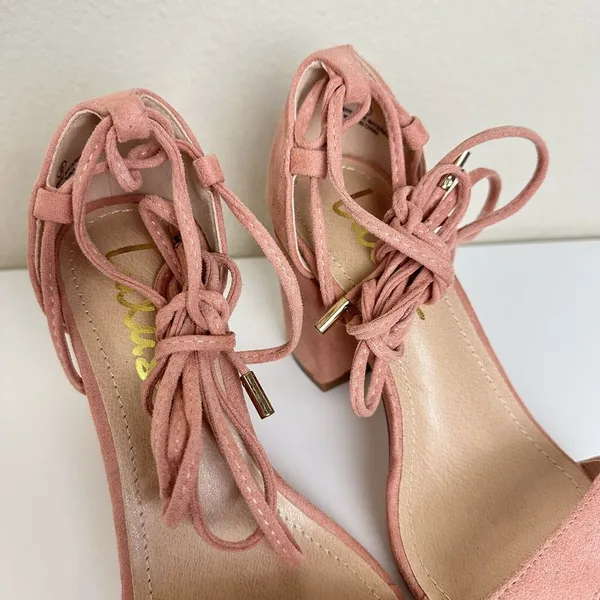 Lulu's‎ Kaira Peach Suede Lace-Up Heels Casual Formal Prom Barbie Womens Size 6 - Image 8