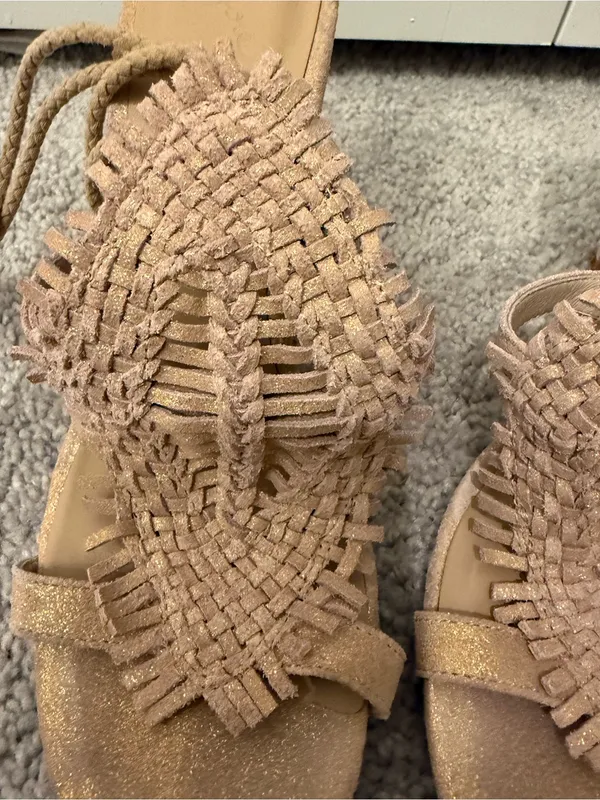 Joie Woven Lace-Up Heels in Light Tan - Image 2