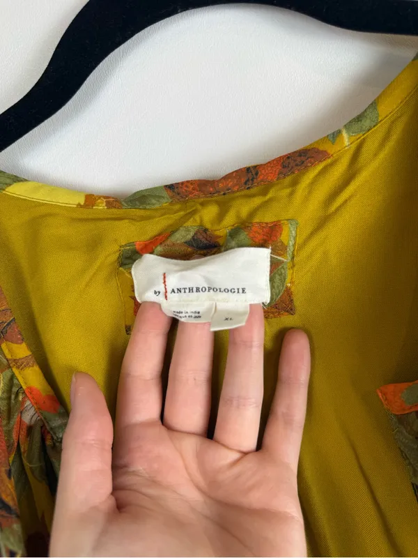 Anthropologie Yellow Fruit Print Smocked Waist Tiered Dress, Size XL - Image 5