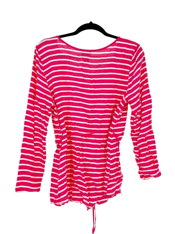 Motherhood Maternity Oh Baby Pink Striped Maternity Tunic Top Empire Waist Tie Size Large - Image 3