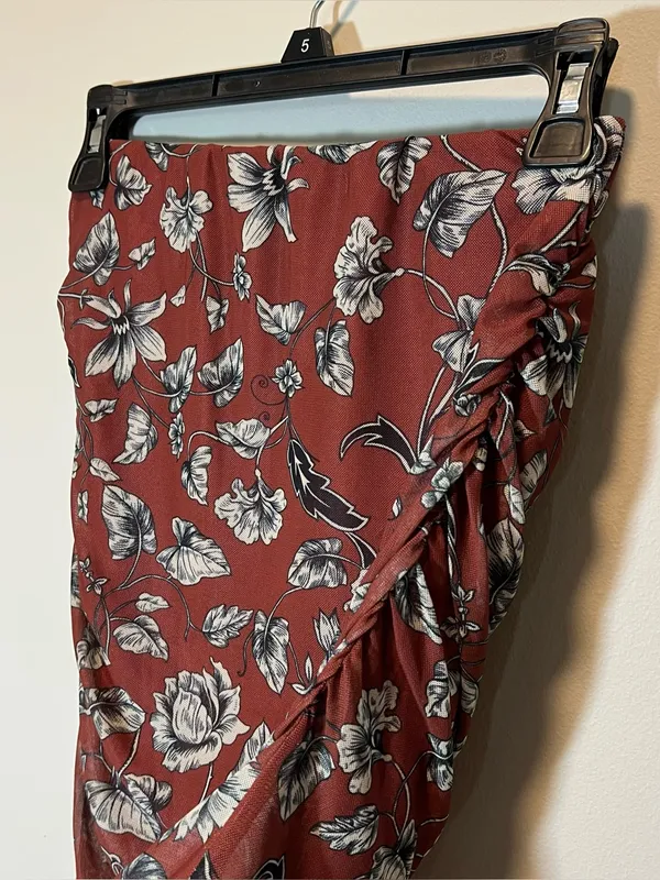 Anthropologie‎ Maeve The Aleda Mesh Ruched Maxi Skirt Brown Floral XS NWT - Image 6