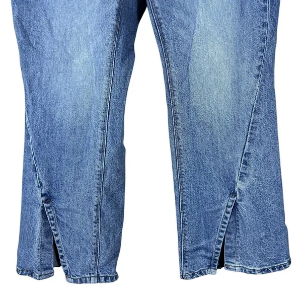American Eagle Curvy 90s Bootcut Solid Denim Jeans Blue Split Hem Size 6 Short - Image 4