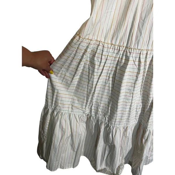 American Eagle‎ Striped Smocked Tiered Midi Dress Boho Cotton White Multi Sz XL - Image 2