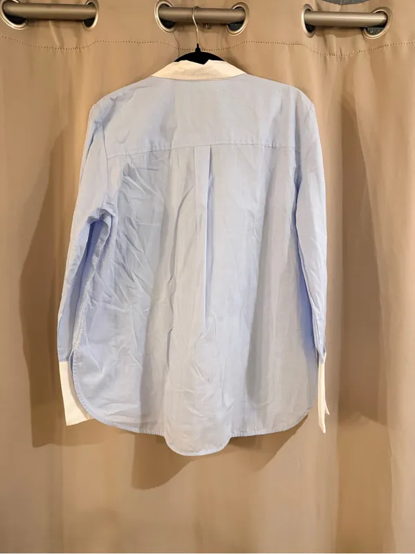 NWT LOFT Light Blue Sequin Button-Up Blouse with White Accents - Image 2