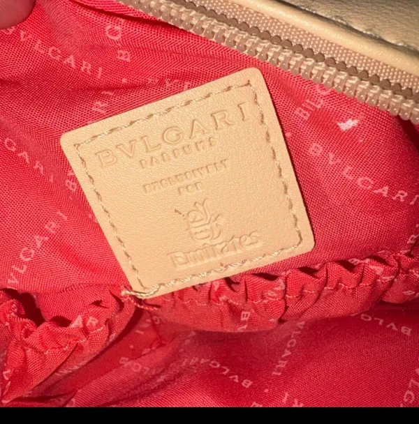 Bvlgari Parfums Emirates Beige Coral Faux Leather Makeup Bag Zipper Pockets - Image 3