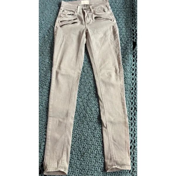 Mother Denim Skinny Jeans Tan Taupe Moto Zipper Pocket Stretch Pants Womens - Image 4