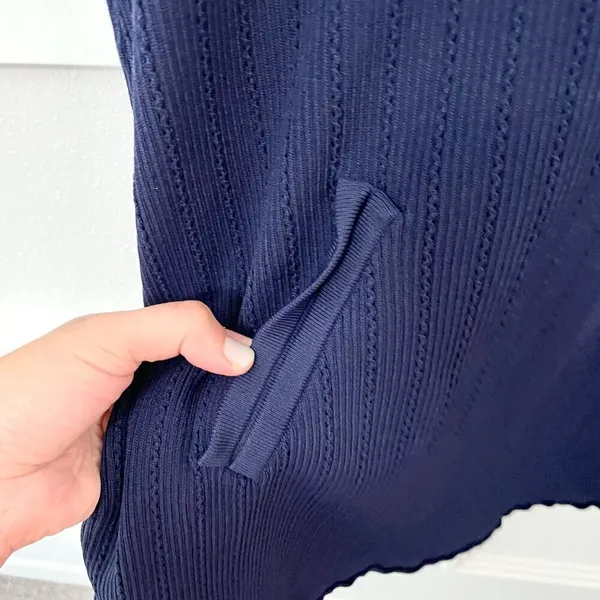 Zara Knit Navy Blue Mini Dress with Gold Buttons L 90s Minimalist Quiet Luxury - Image 5