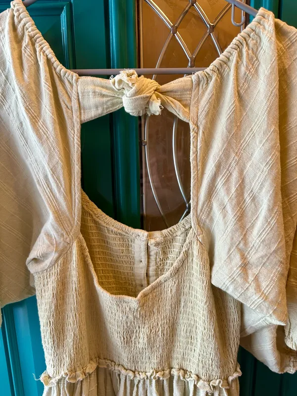 Free People Summer Picnic Mini Dress Smocked Babydoll Puff Sleeve Cottagecore XS - Image 7