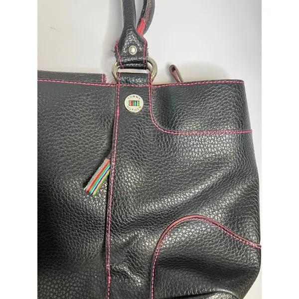 Y2K‎ Tommy Hilfiger black pebbled leather hand bag medium size retro vintage - Image 2