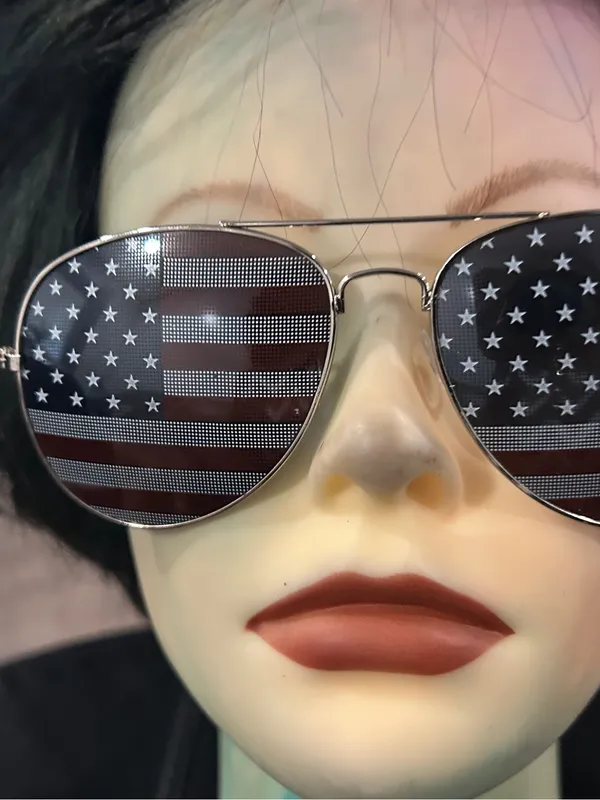 Aviator Sunglasses with American Flag Lenses - Black/Silver - Image 5