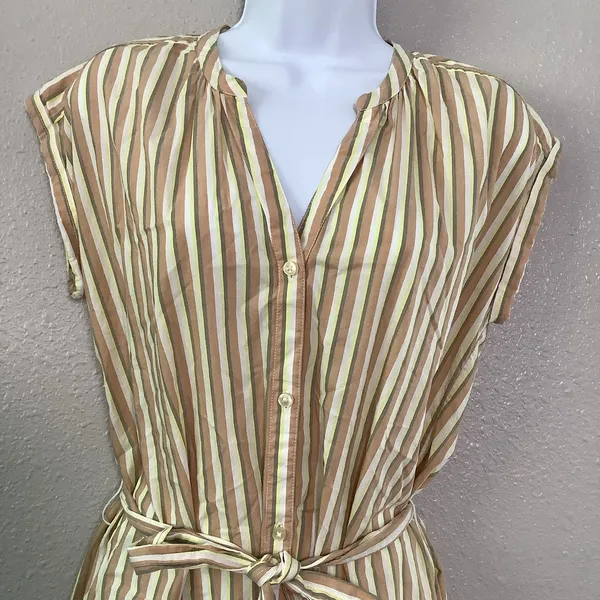 Free Assembly 100% Cotton Button Up Tie Waist Striped Midi Dress S Summer Casual - Image 2