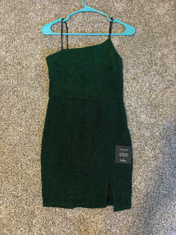 Lulus Sparkly Asymmetrical Green Bodycon Mini Dress - Image 2