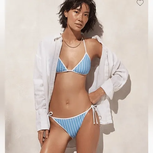 J. Crew String‎ hipster bikini bottom in stripe blue white size Large - Image 2
