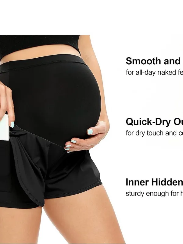 AMPOSH Women's Maternity Workout Shorts Over Belly Buttery Soft Athletic size M - Image 3