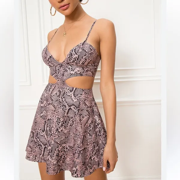 Superdown Blush Pink Snake Print Dress Size L - Image 12