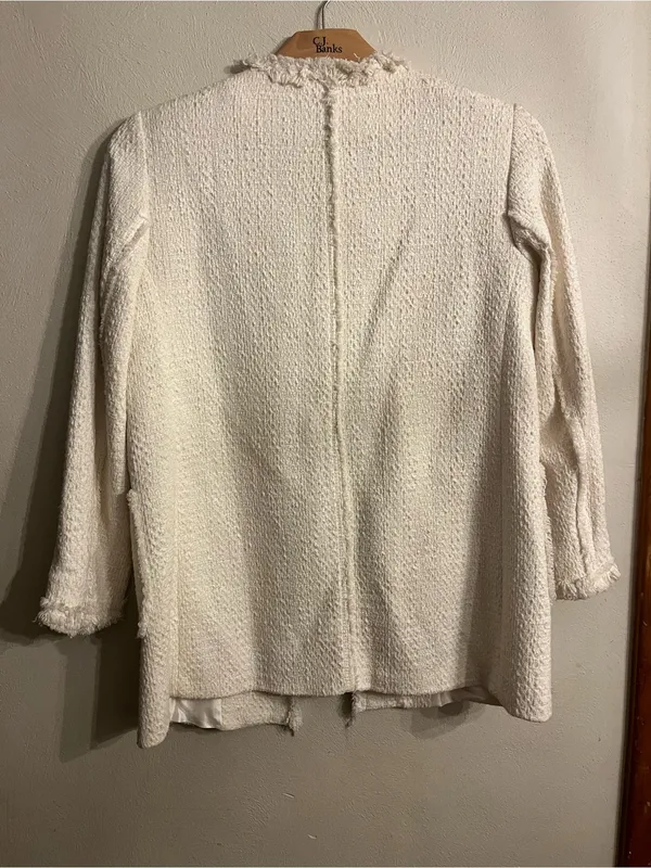 Zara Cream Bouclé Open-Front Blazer Jacket - Image 5