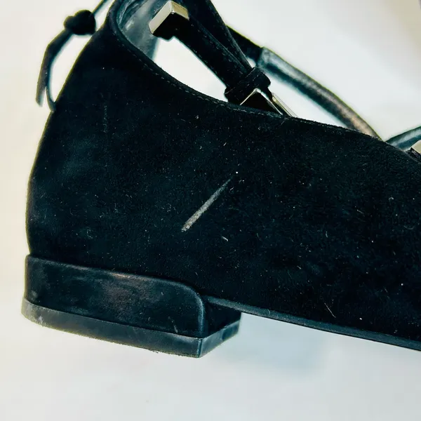Stuart Weitzman 'Flippy' Three-Strap Mary Jane Flats in Black Suede size 7.5 - Image 13