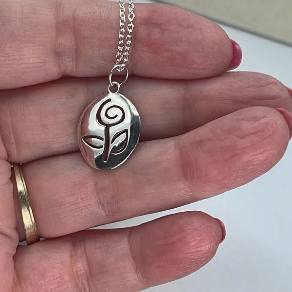 Sterling silver laser cut rose pendant necklace. - Image 2
