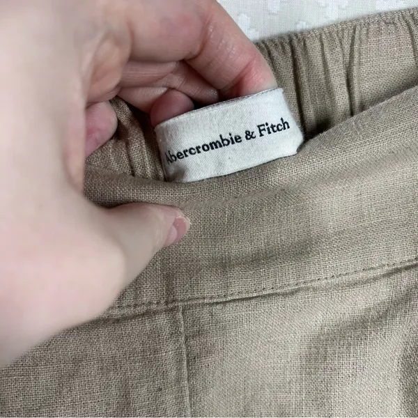 Abercrombie‎ & Fitch Women Trousers Sz M Tan Linen Pleated High Rise Wide Leg - Image 4