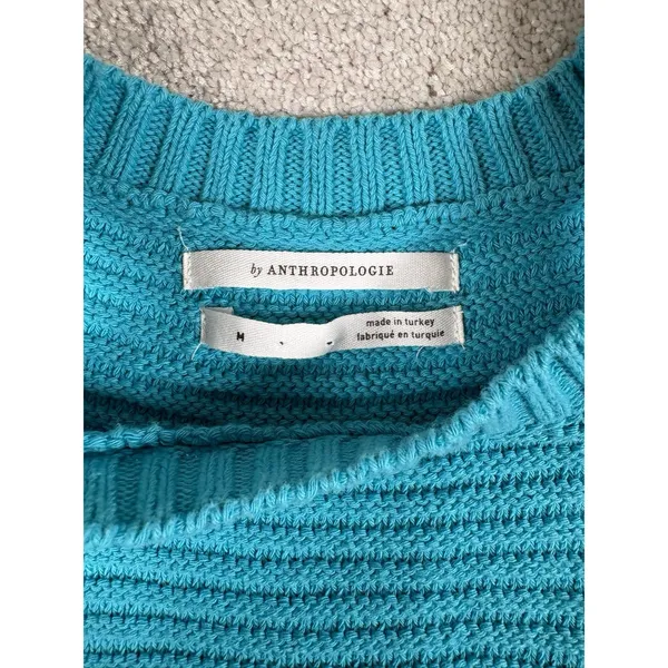 Anthropologie Jenette Blue Crochet High Neck Halter Top Sweater Knit Tank Med - Image 5