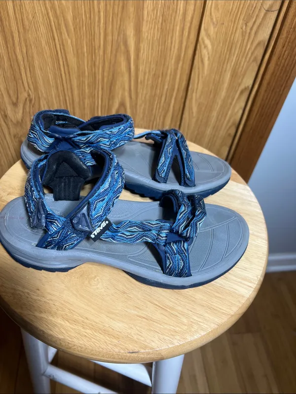Teva Blue Multi-Striped Adjustable Webbing Sandals - Image 2