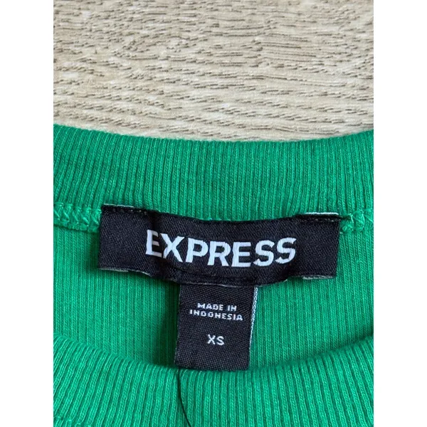 NWT Express ribbed ruffle short sleeve green top stretch size XS $49.95 - Image 3