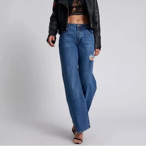 Revolve One Teaspoon Blue Mid Waist Wide Leg Jackson Jeans(Size 28) - Image 2