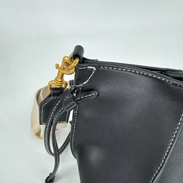 Zara Faux‎ Leather Pleated Crossbody Bag Black with Canvas Strap Black - Image 5