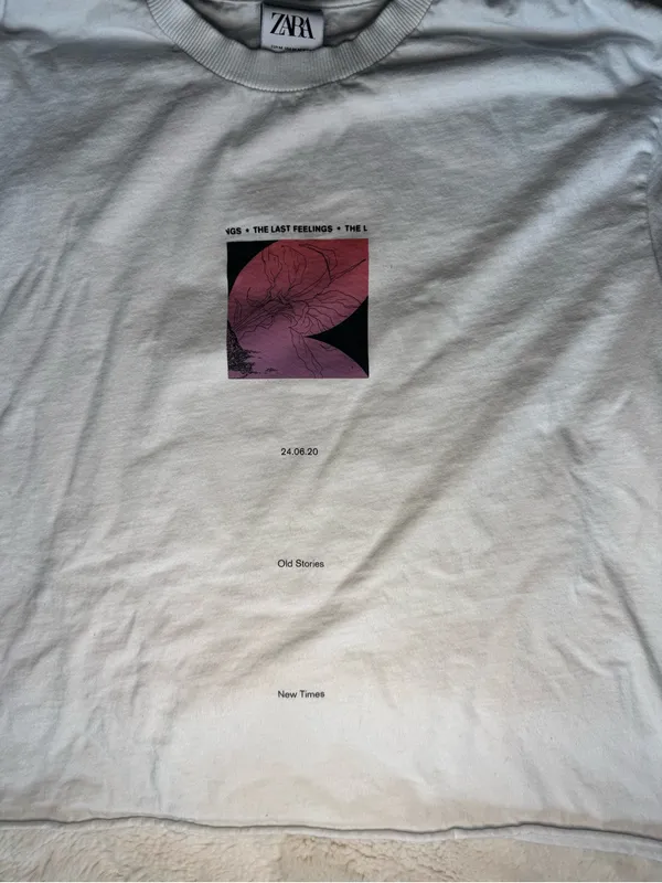 ZARA White Graphic Long Sleeve Shirt Size M - Image 3