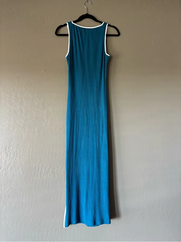 Sleeveless Teal Bodycon Maxi Dress with Side Slit - Image 7