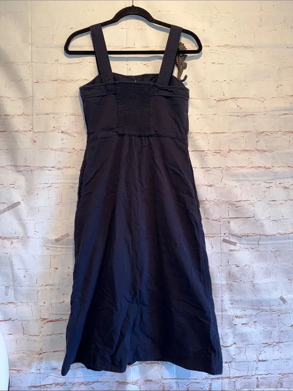 Everlane 4 cotton weave picnic dress Front button Navy Midi Wide Straps Sun - Image 4